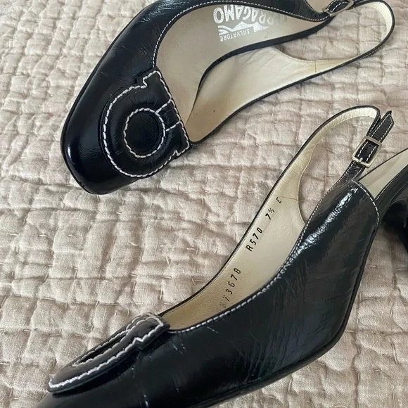 Salvatore Ferragamo patent sling back pump size 7.5